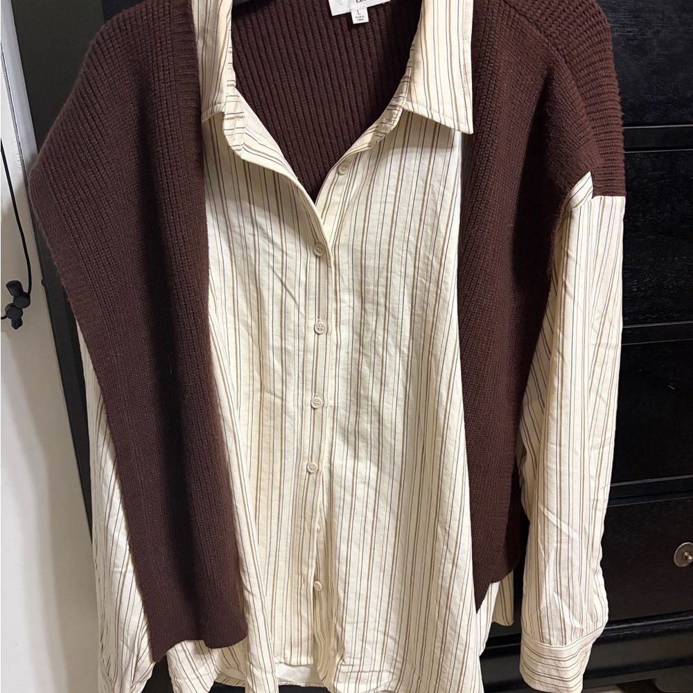 Elegant Brown and Cream Button Down Shirt - Picture 3 of 7